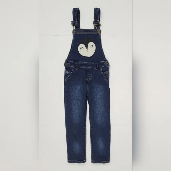 GAP Toddler Denim Overalls with Fleece Penguin Patch & Adjustable Straps 4yr - Picture 4 of 16